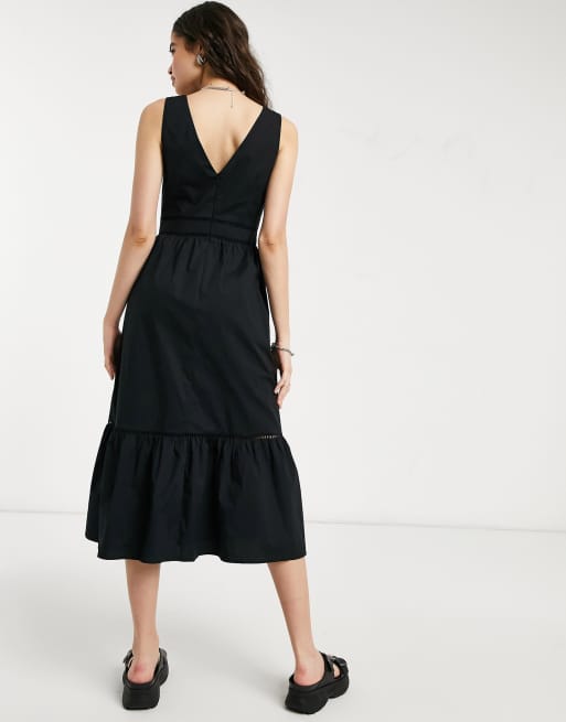 Oasis black store tiered midi dress