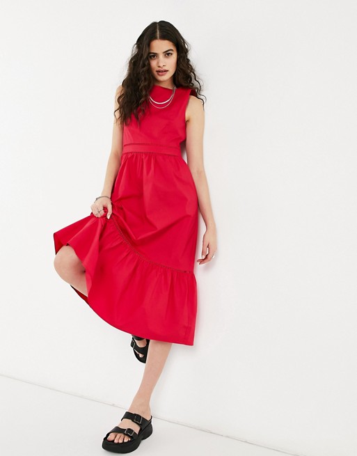 Oasis strucutred midi dress in bright pink