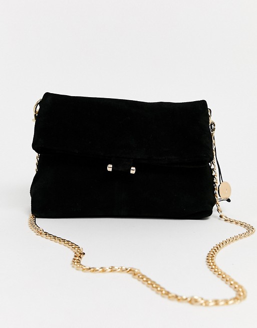 Oasis suede crossbody bag with chain strap in black