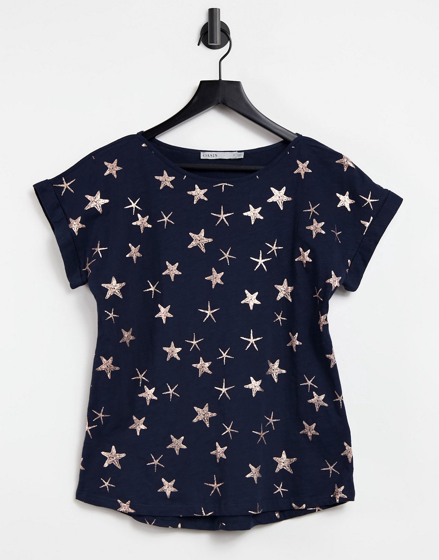 Oasis t-shirt in navy fish print