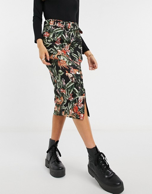 Oasis tailored midi pencil skirt in print