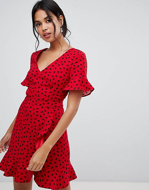 Oasis tea dress with ruffle detail in floral print | ASOS