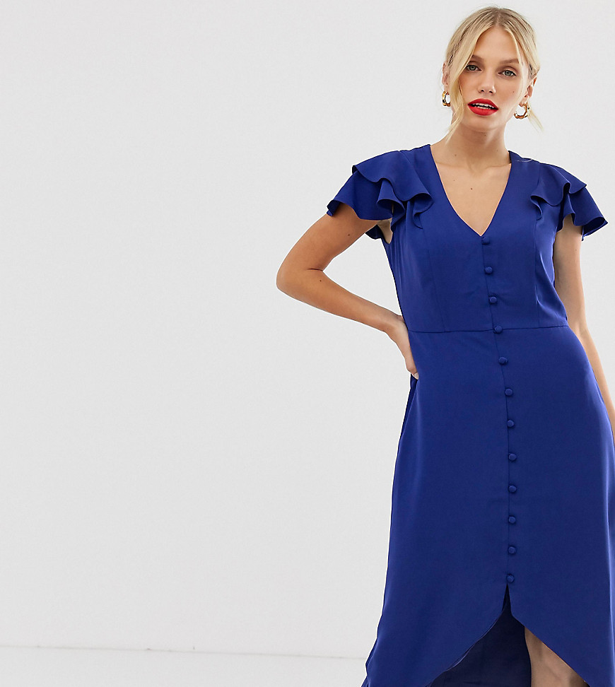 Oasis tea dress with ruffles in blue-Blues
