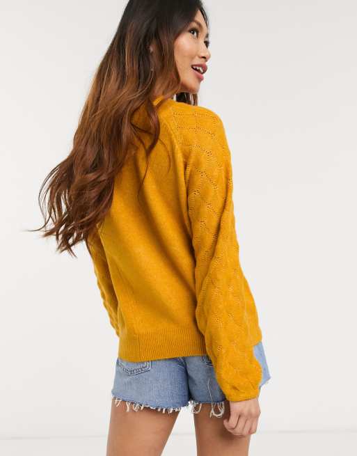 Oasis textured sleeve jumper in orange ASOS