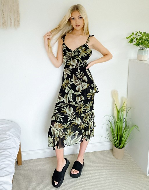 Oasis tiered dress in palm print