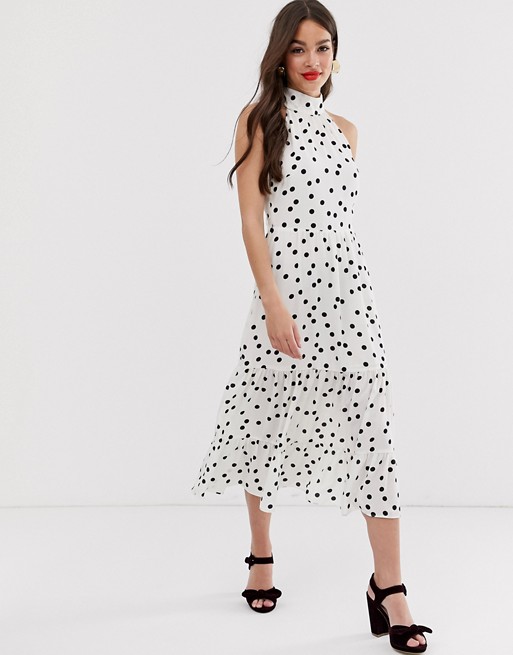 Oasis tiered midi dress in polka dot