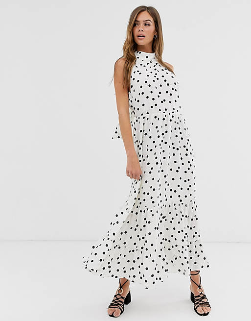 Oasis tiered midi dress in polka dot | ASOS