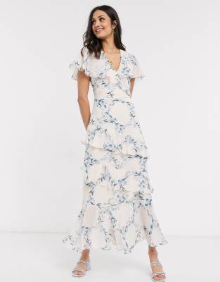 oasis patched print ruffle dress