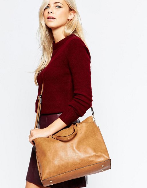 Oasis Triple Compartment Cross Body Bag in Brown
