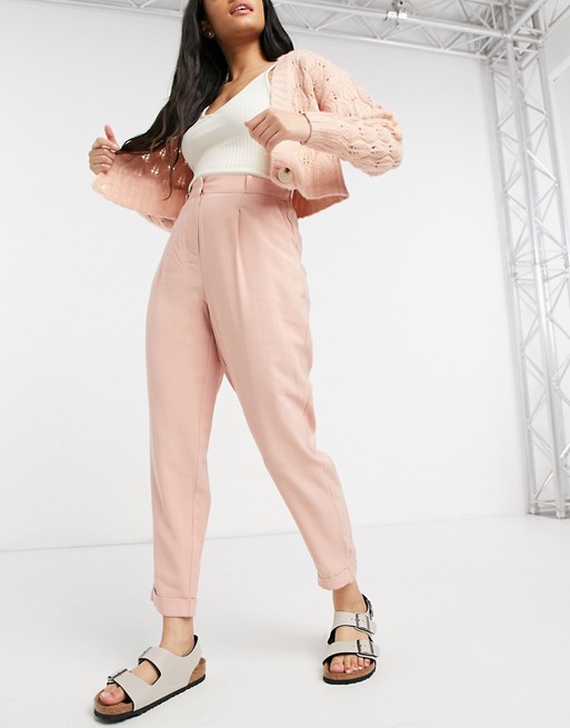 Oasis turn up peg leg trouser in pale pink