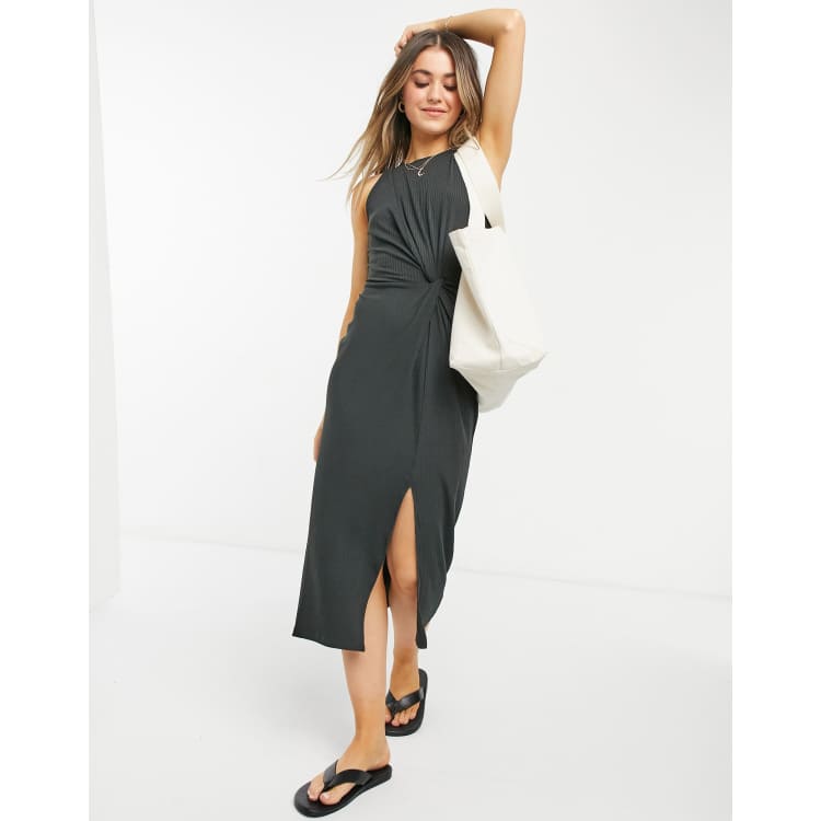 Oasis twist and drape jersey midi dress in black