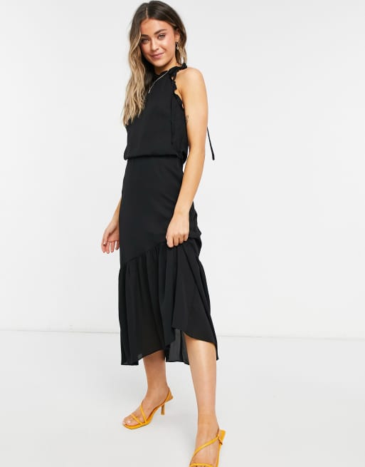 Oasis - Vestito corto nero a strati con scollo a volant