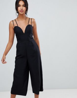 Oasis wide leg jumpsuit with heart neckline in black | ASOS