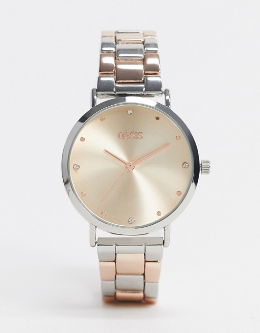 Oasis womens mix metal watch in rose gold