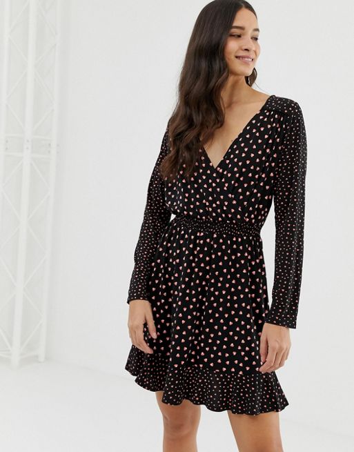 Oasis wrap dress with sheered waist in heart print | ASOS