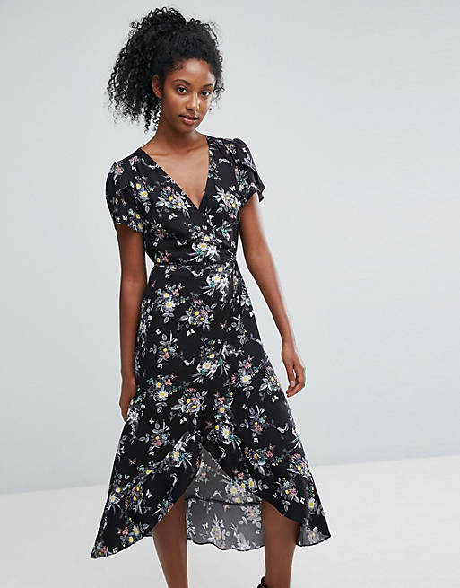 Oasis Wrap Front Floral Print Midi Dress | ASOS