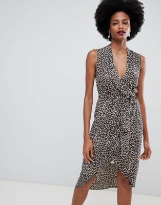 oasis tiger patched wrap dress