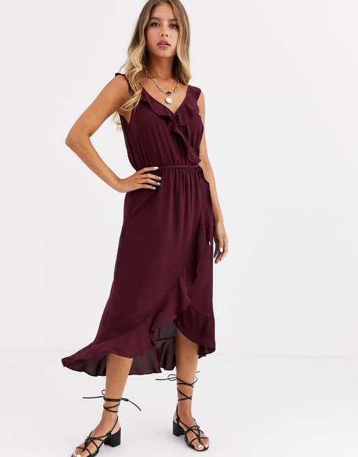 Oasis wrap 2025 midi dress burgundy