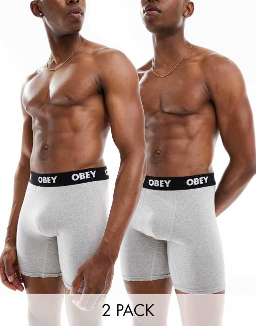 Obey – 2er-Pack Boxershorts in Grau meliert