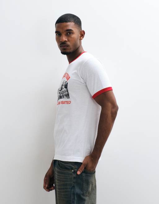 Obey 7 wonders world graphic short sleeve ringer t-shirt in white/red, 4 of 5