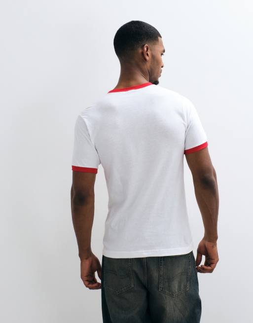 Obey 7 wonders world graphic short sleeve ringer t-shirt in white/red, 5 of 5