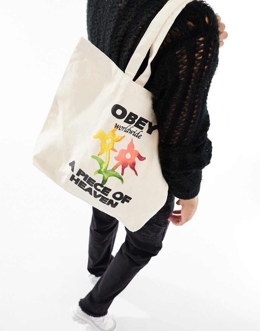 Obey a piece of heaven tote in white