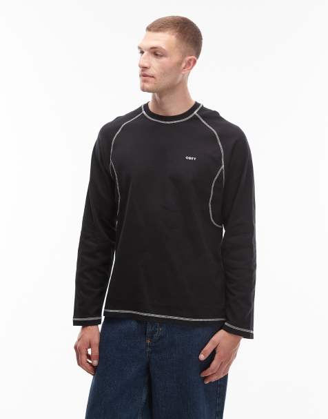 Obey - Aaron - Sort T-shirt med lange ærmer og kontrasterende sømdetaljer - view 1