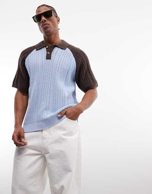 OBEY Abel knitted polo shirt with contrasting sleeves in multi, 3 of 5