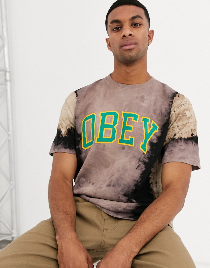 Obey - Academic - Tie-dye T-shirt met logo op de borst in zwart