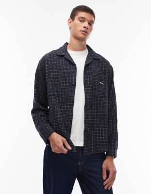 Obey Obey adams long sleeve flannel shirt in navy and white-Multi