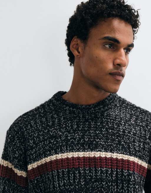 Obey alden stripe knitted crewneck jumper in grey multi, 2 of 5