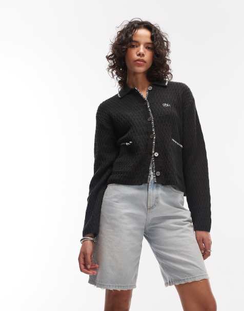 Obey amelie knitted button up cardigan in black - view 1