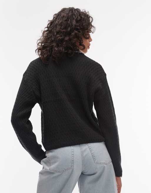 Obey amelie knitted button up cardigan in black, 4 of 4