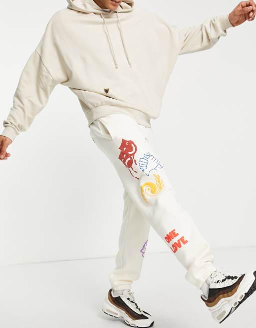 Obey - Anti - Joggingbroek met print in gebroken wit