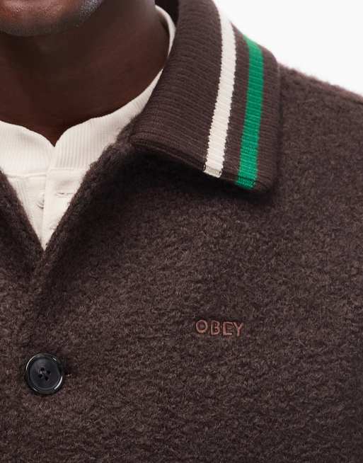 Obey – Arden – Ciemnobrązowa polarowa kurtka w uczelnianym stylu, 5 z 5