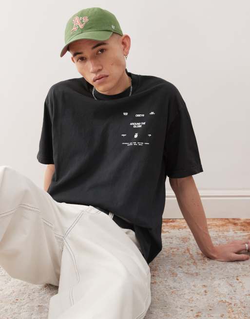 Obey around the globe graphic t-shirt with back print in pigment true vintage black