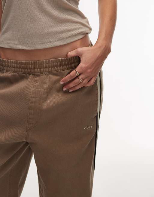 Obey - Astrid - Baggy broek met elastische taille en zijstreep in bruin en beige, 2 van 5