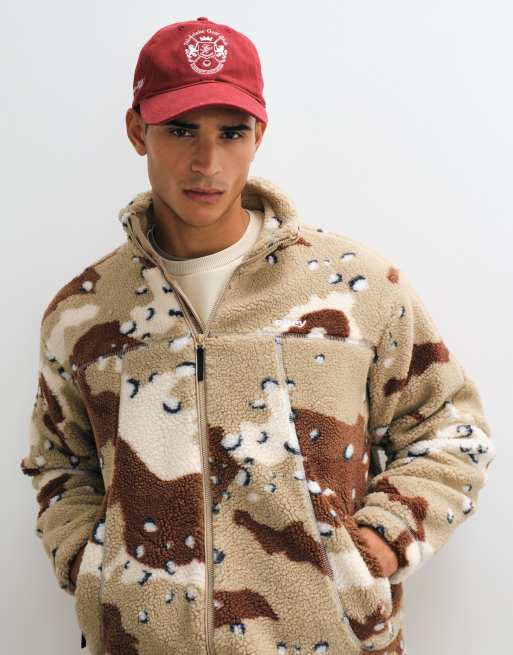 OBEY axis deset giacca sherpa con stampa camouflage e chiusura con zip multicolore, 1 di 5