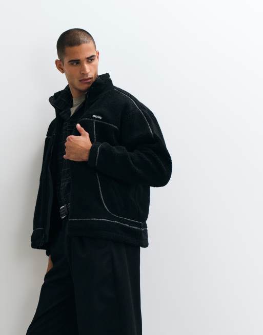 Obey - Axis - Sherpa jack met rits in zwart, 3 van 5