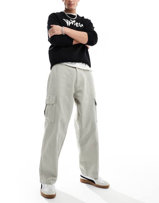 Obey baggy cargo jeans in off white