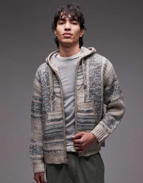 Obey - Baja - Felpa in maglia beige e grigia con zip e cappuccio - view 1