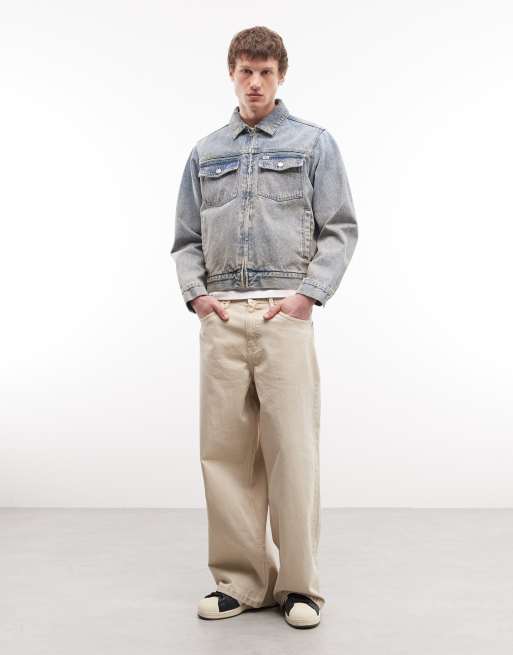 Obey base denim trucker jacket in mid wash blue, 2 of 5
