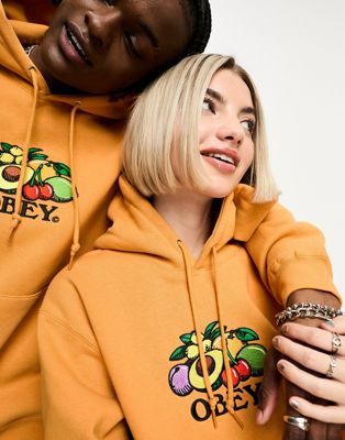 Obey basket unisex hoodie in orange - ASOS Price Checker
