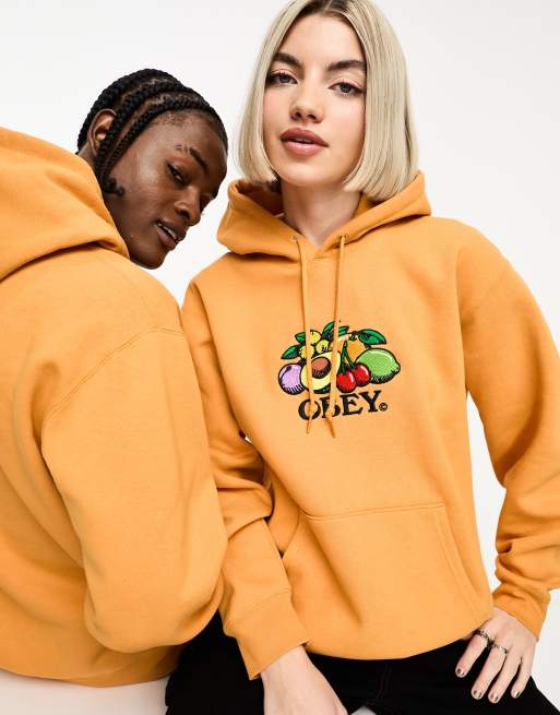 Obey basket unisex hoodie in orange