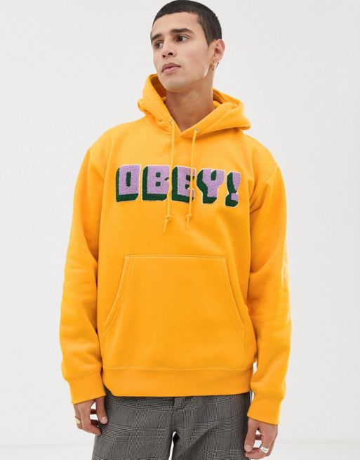 Obey Bean hoodie with chenille logo in yellow | ASOS