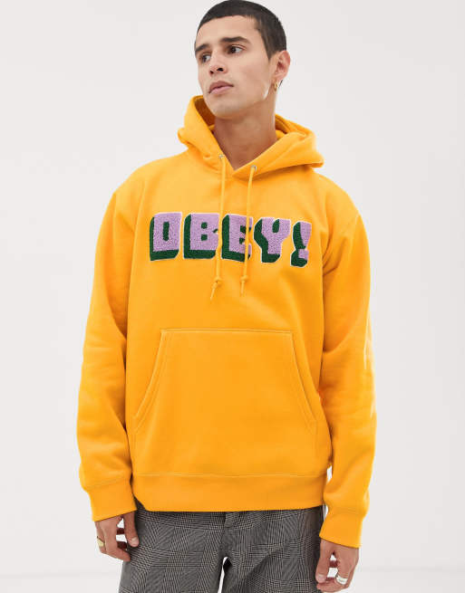 Obey Bean hoodie with chenille logo in yellow | ASOS