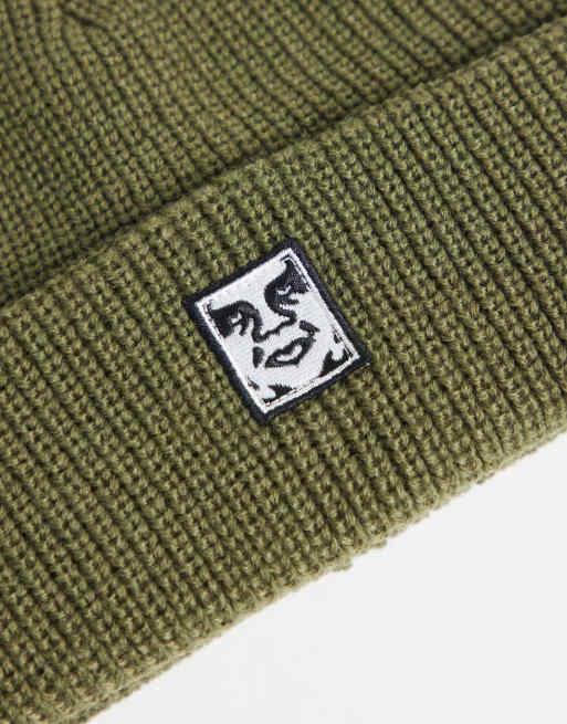 Obey beanie met icon patch, omslag en ribbreisel in donkergroen, 2 van 3