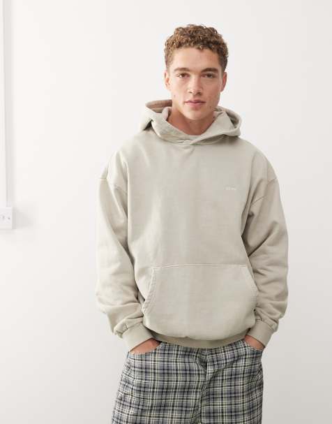 Obey – Beige, pigmentfärgad huvtröja med logga i gemener - view 1