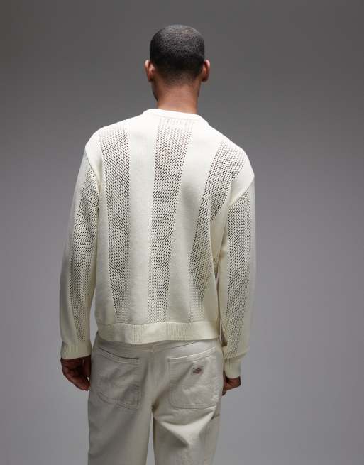 Obey - Beige striktrøje med hæklet look og rund hals, 3 af 5