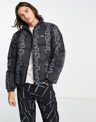 Obey benny reversible puffer jacket in black and white - ASOS Price Checker
